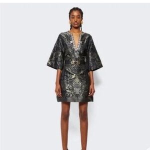 ETRO Metallic Mythological Caftan Dress Matelasse Jacquard Pegasus Sz 44~8